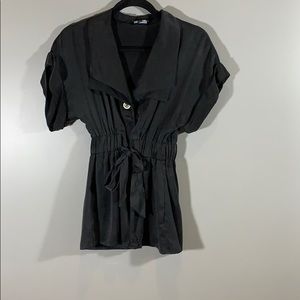 BEBE Button Down 100% Silk Tie Blouse Black Size 0